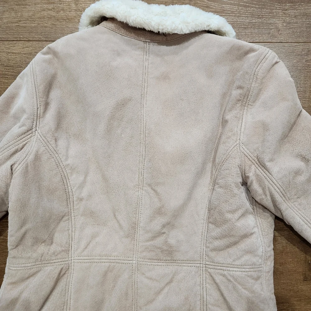 Vtg Y2K shearling penny lane leather suede overcoat large retro 70s hippie cozy